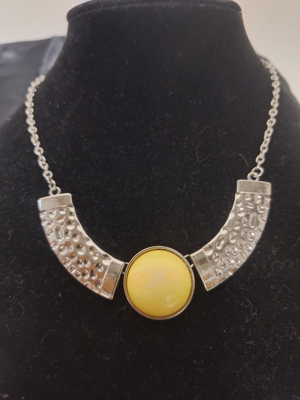 Silver-Tone Yellow Stone Collar Necklace - Women Jewelry